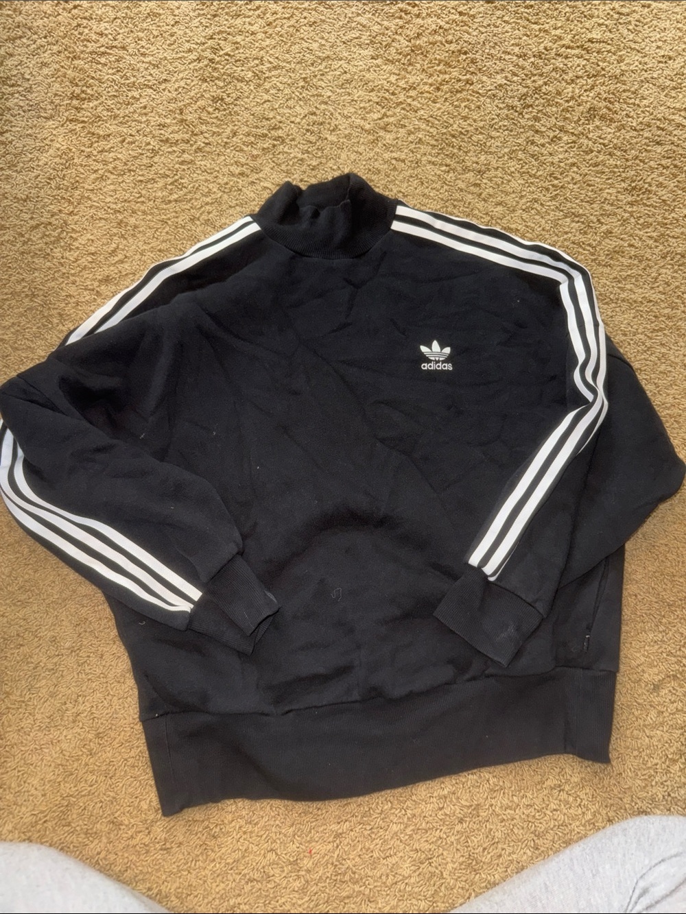 Adidas oversized Black turtleneck Sweater with White Stripes